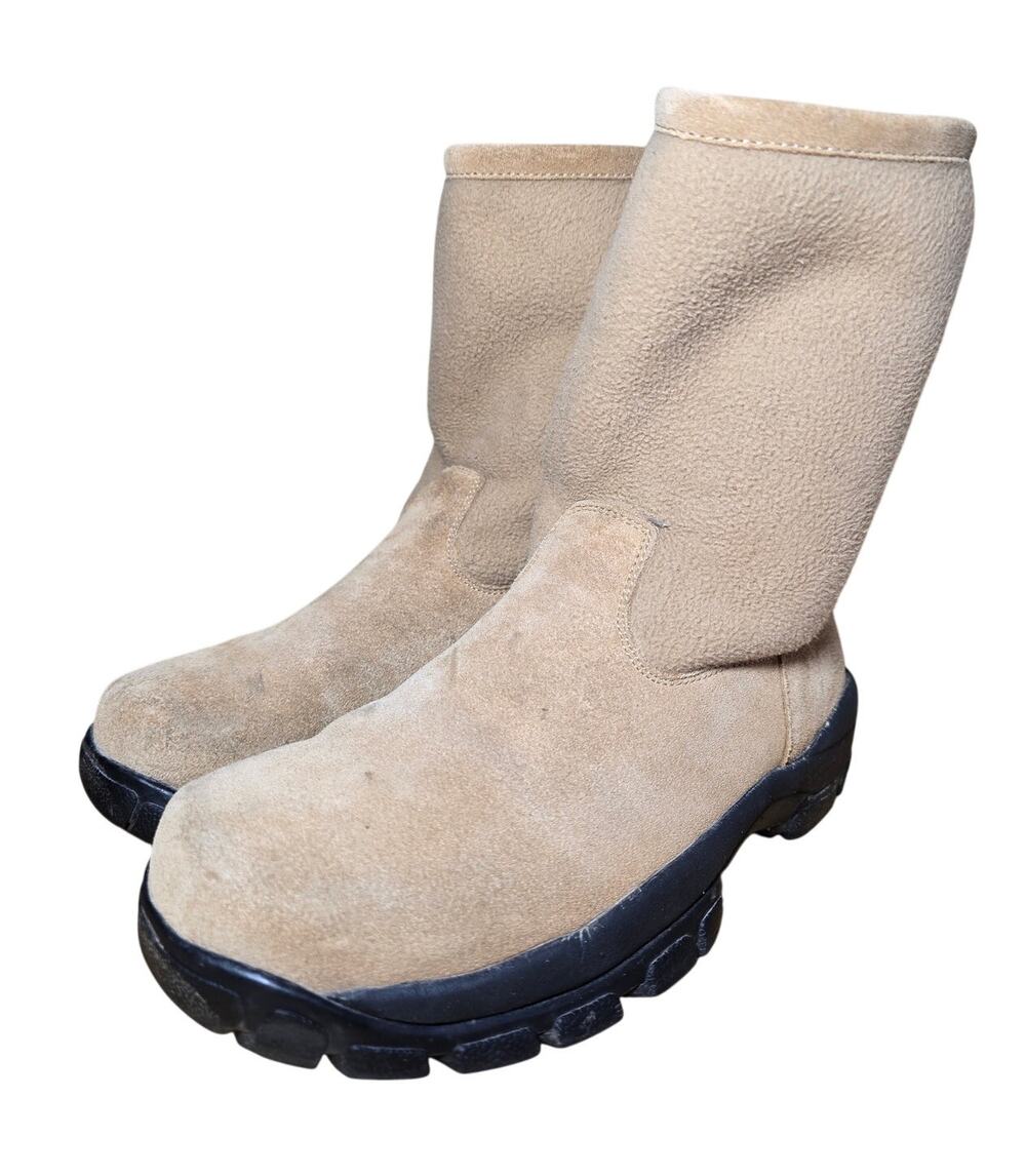 Lands End Women’s 6.5 B, Mid Calf Winter Boots, Tan Suede Fleece, Back Zip